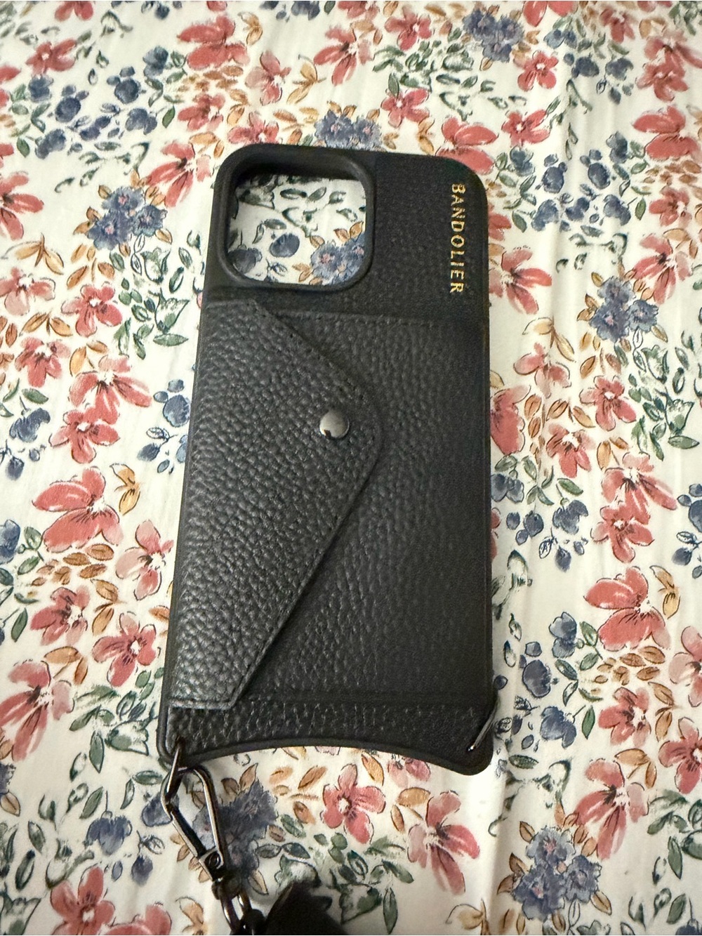 Bandolier Black Textured Leather Wallet Phone Case with Strap Clip